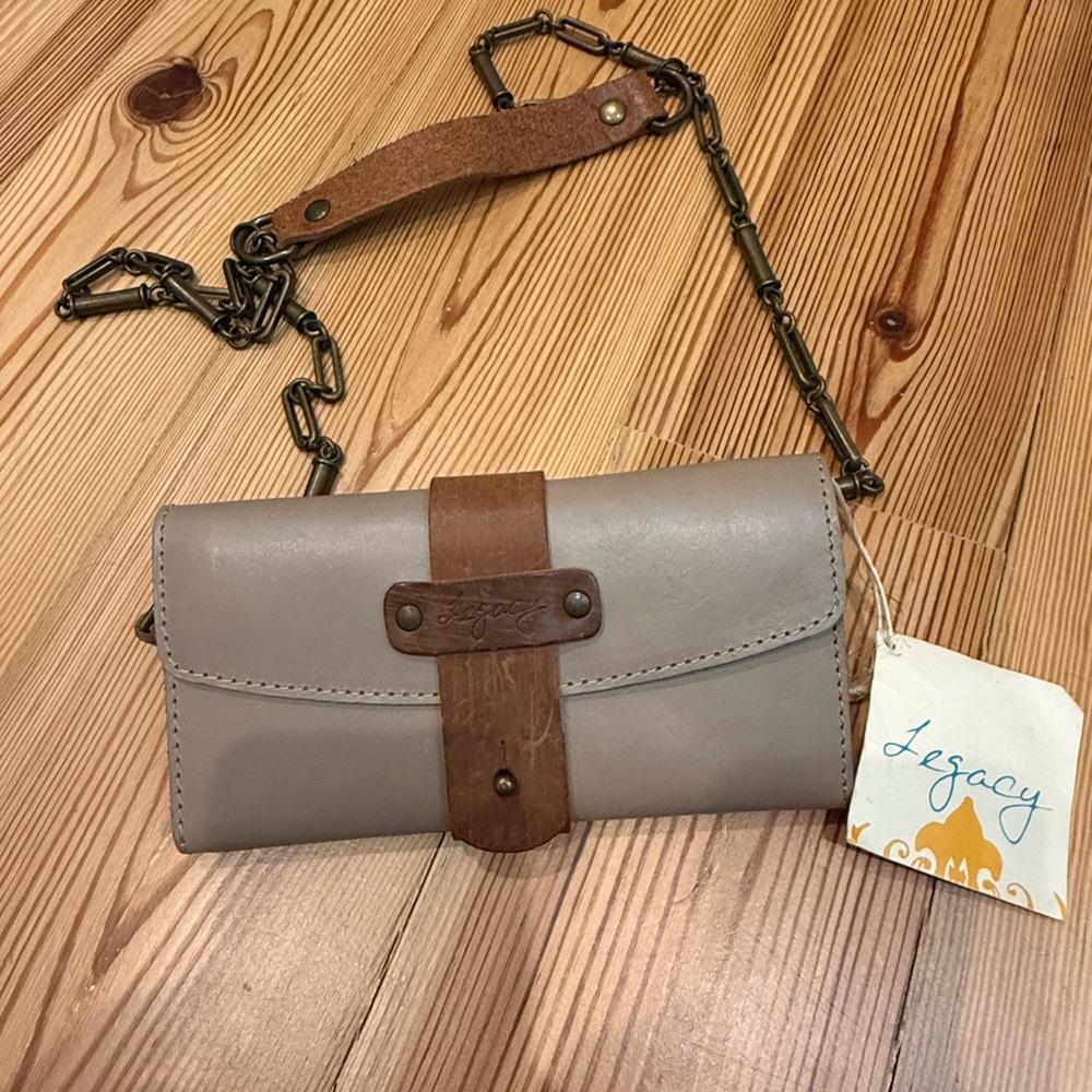 Legacy Taupe Crossbody Clutch with Brown Strap